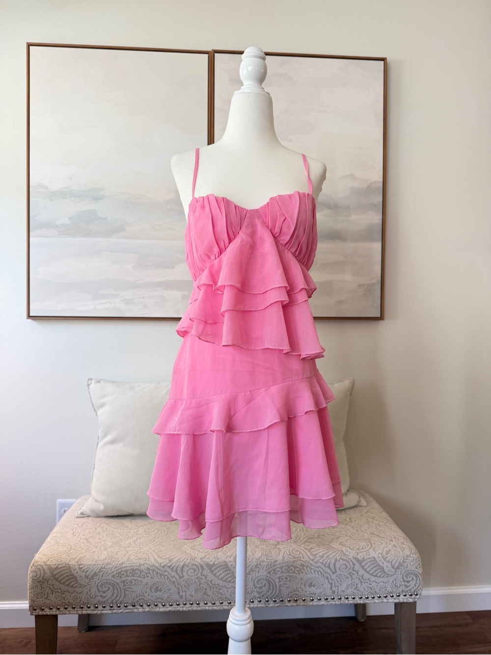 Beginning Boutique Kamala Pink Ruffle Mini Dress Size 6